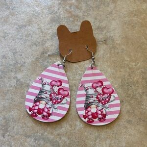 Pink & white striped Gnome Valentines dangle earrings ( new)